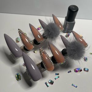 Cool gray custom acrylic PressOn nails